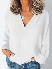 Casual Loose Pure V neck Long sleeve Blouses