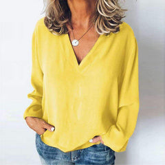Casual Loose Pure V neck Long sleeve Blouses