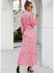 Fashion Print Round neck Big Hem Skater Maxi Dresses