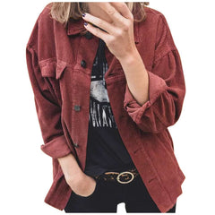 Fashion Casual Pure Corduroy Lapel Long sleeve Blouses