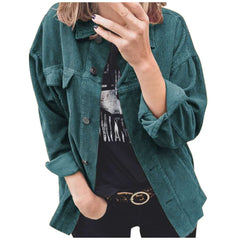 Fashion Casual Pure Corduroy Lapel Long sleeve Blouses