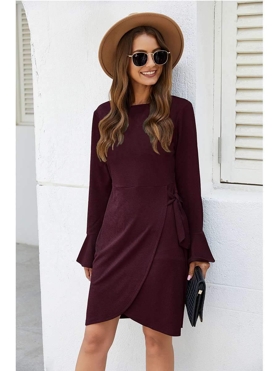 Pure Sexy Knit Round neck Lacing Skater Dresses