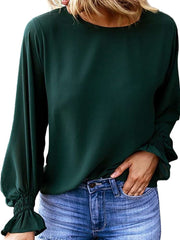 Casual Pure Round neck Puff sleeve T-Shirts