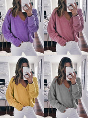 V Neck Long Sleeve Woman Sweater