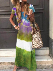 Fashion printed women v neck long maxi dresses