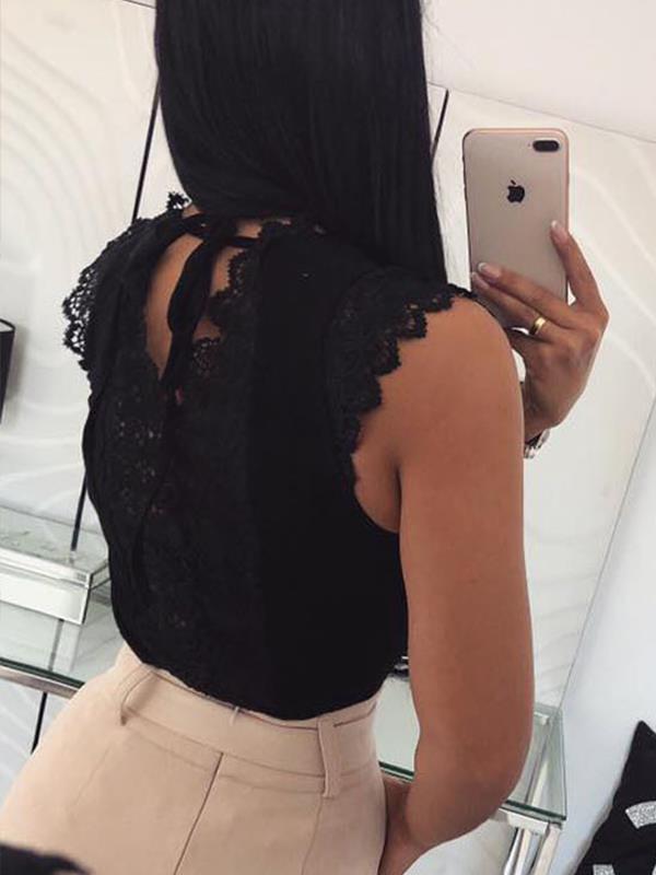 Sexy lace decoration plain sleeveless  v neck vests shirts