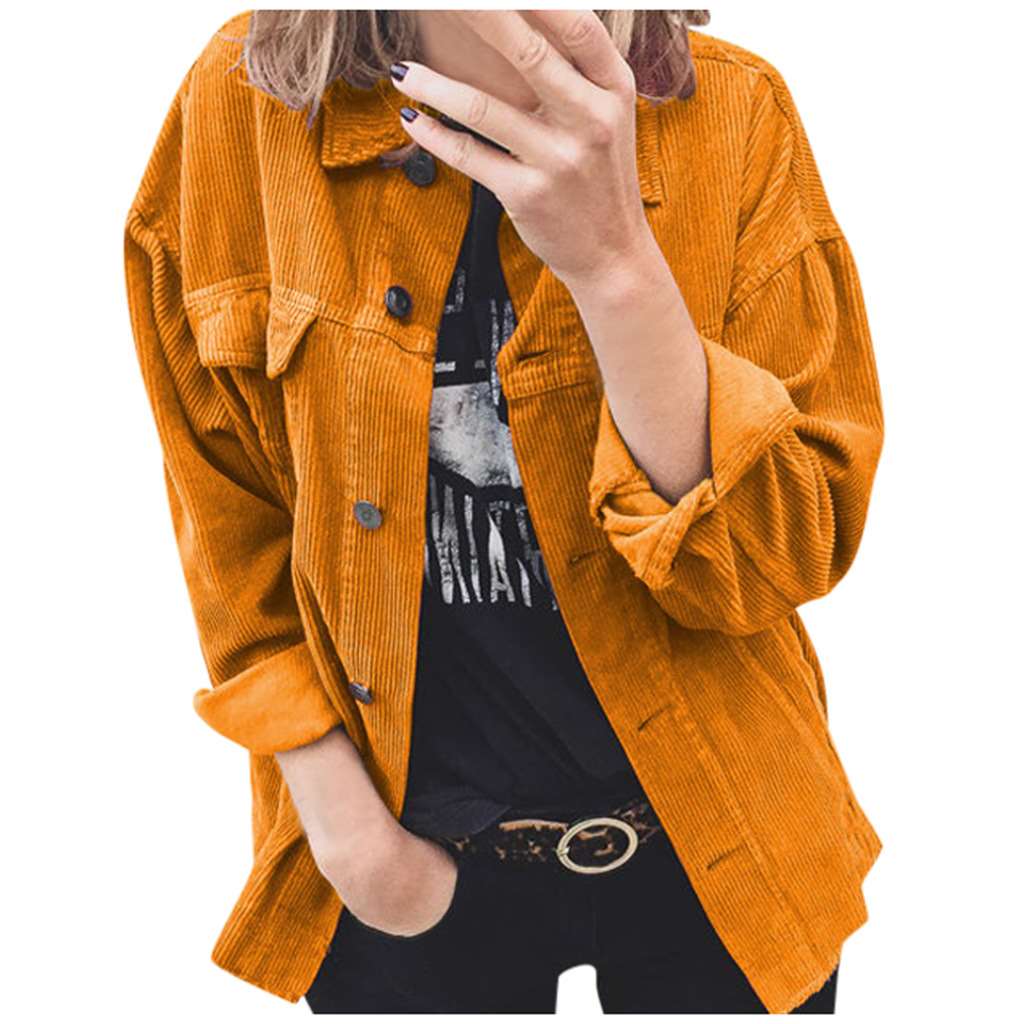 Fashion Casual Pure Corduroy Lapel Long sleeve Blouses