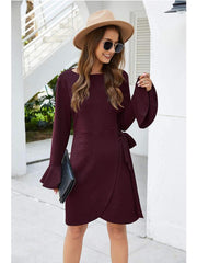 Pure Sexy Knit Round neck Lacing Skater Dresses