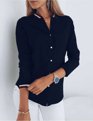 Fashion Gored Stripe V neck Long sleeve Blouses