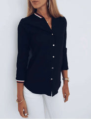 Fashion Gored Stripe V neck Long sleeve Blouses