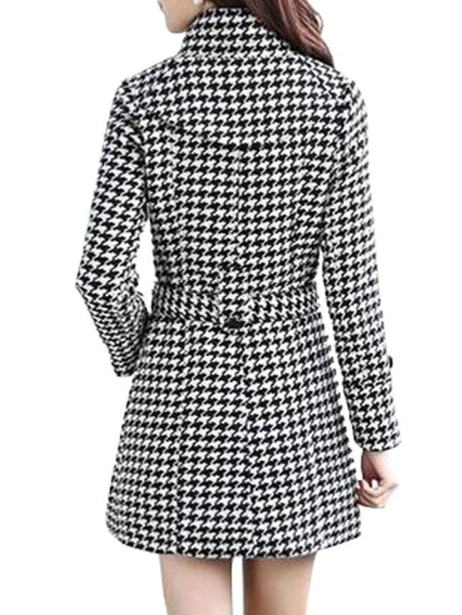 Breasted Houndstooth With Pockets Overcoats