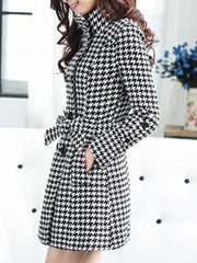 Breasted Houndstooth With Pockets Overcoats