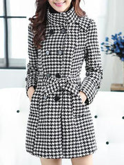 Breasted Houndstooth With Pockets Overcoats