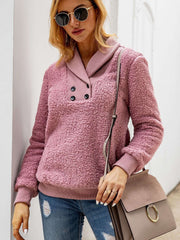 Fashion Plush Lapel Fastener Long sleeve Sweatshirts