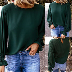 Casual Pure Round neck Puff sleeve T-Shirts