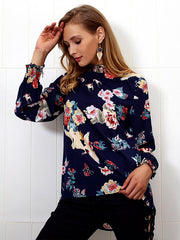 Autumn Winter Printed High Collar Chiffon Blouse