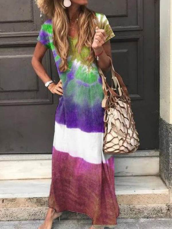 Fashion printed women v neck long maxi dresses