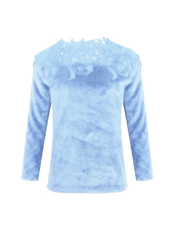 Asymmetric Neck Decorative Lace Plain Woman Sweaters