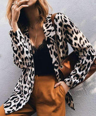 Fashion Loose Leopard print Long sleeve Lapel Blazer