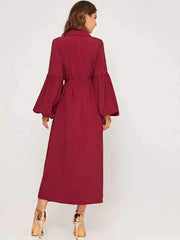 Fashion Pure Puff sleeve V neck Skater Maxi Dresses