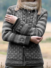 Casual Print Knit Fastener Cardigan