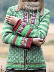 Casual Print Knit Fastener Cardigan