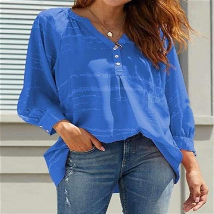 Loose Plus V neck Irregular Blouses