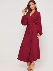 Fashion Pure Puff sleeve V neck Skater Maxi Dresses