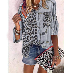 Fashion Print Long sleeve Stand collar Blouses