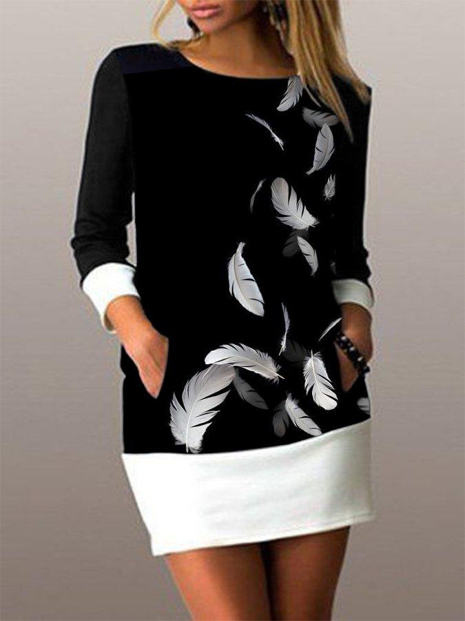 Black-White Printed Casual Long Sleeve Dresses