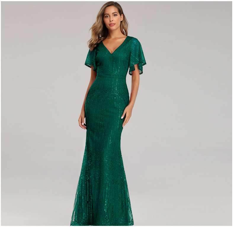 Sexy V neck Short sleeve  Fishtail Evening Dresses