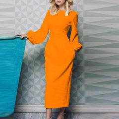 Pure Round neck Puff sleeve Skater Dresses