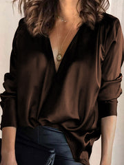 Elegant daily plain long sleeve v neck Blouses tops for women