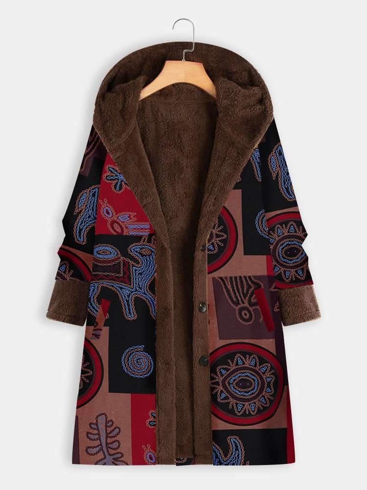 Casual Plush Plus Print Hoodies Long sleeve Coats