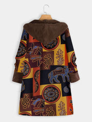 Casual Plush Plus Print Hoodies Long sleeve Coats