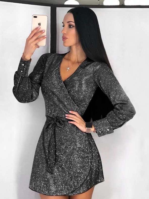 Fashion Long sleeve V neck Lacing Skater Dresses