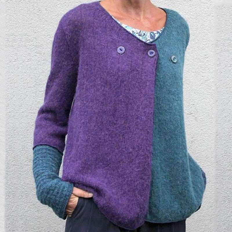 Women's casual v neck loose pure color long sleeve sweater