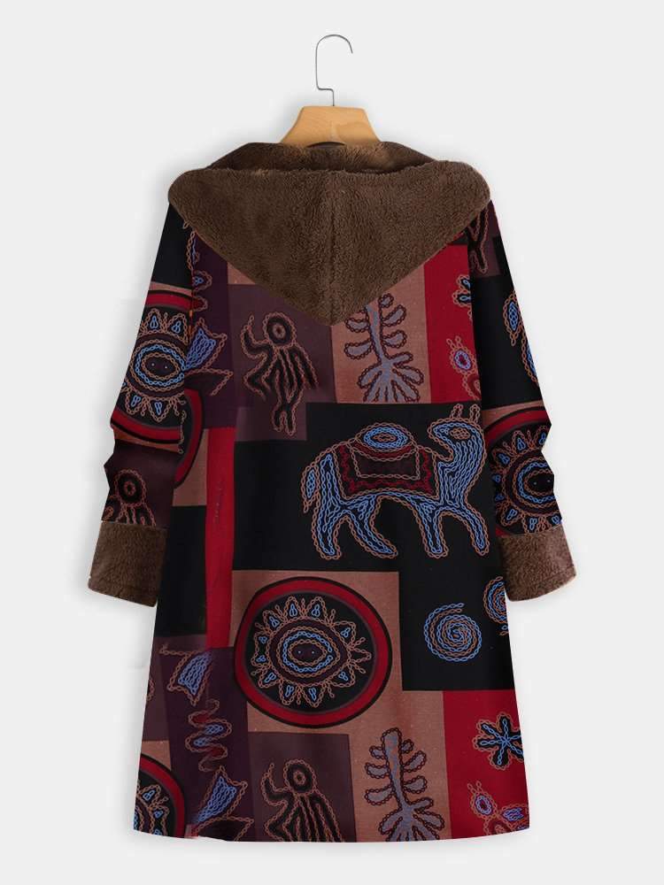 Casual Plush Plus Print Hoodies Long sleeve Coats