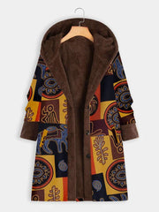 Casual Plush Plus Print Hoodies Long sleeve Coats