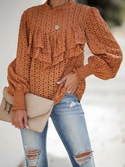 Fashion Pure Hollow out Falbala Puff sleeve Blouses