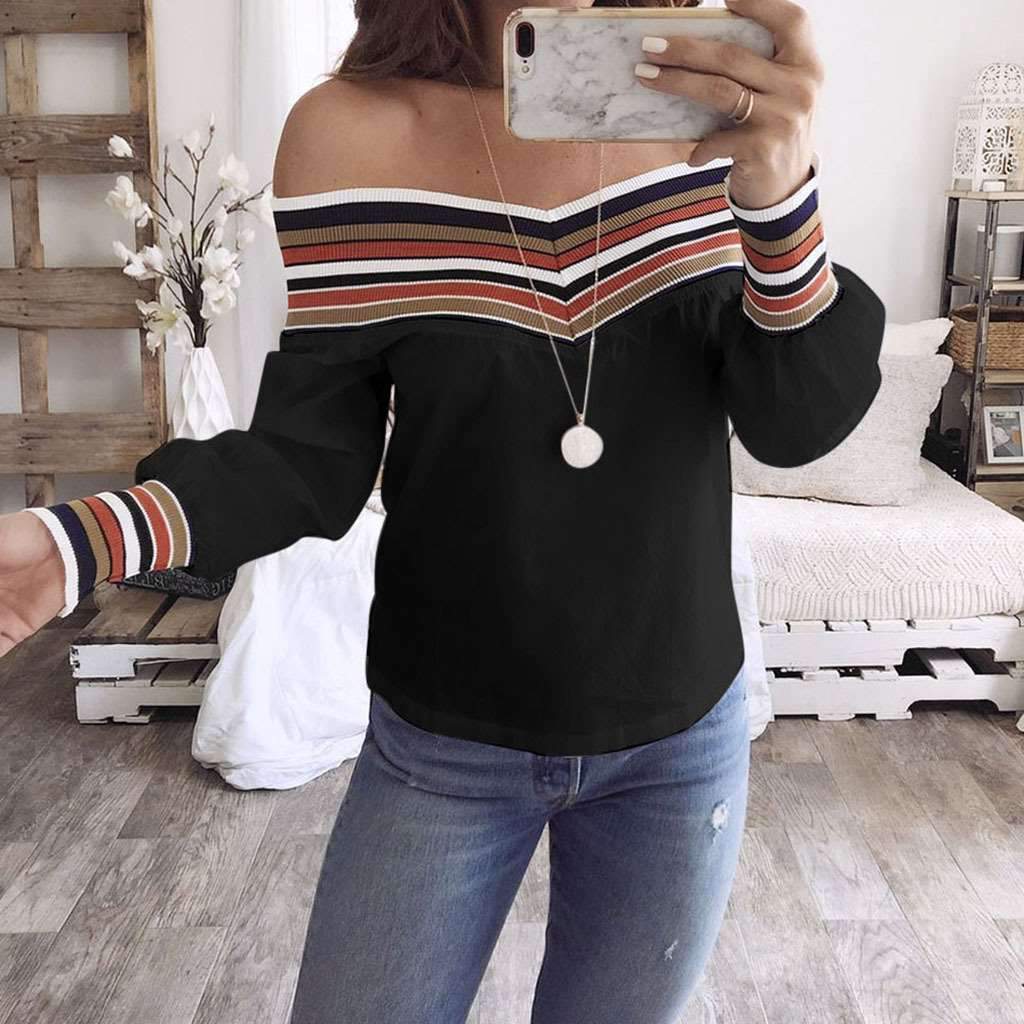 Fashion Off shoulder Gored Long sleeve Blouses