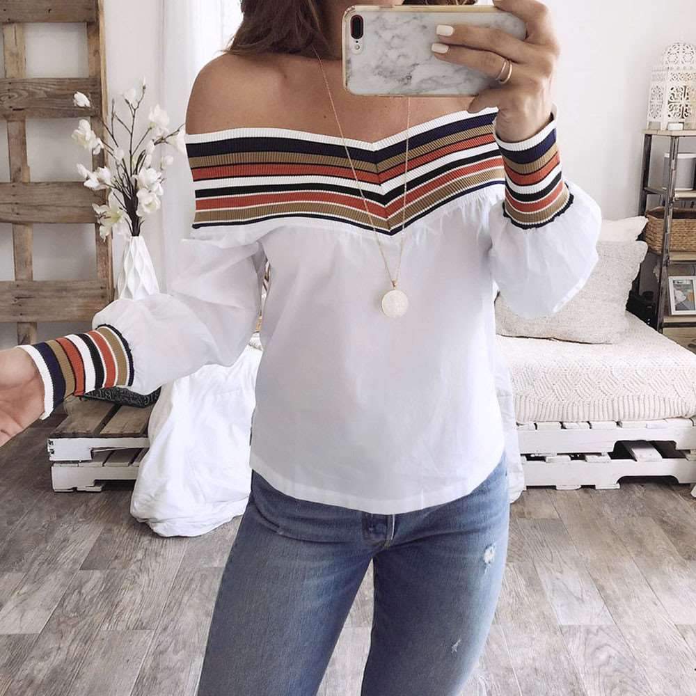 Fashion Off shoulder Gored Long sleeve Blouses