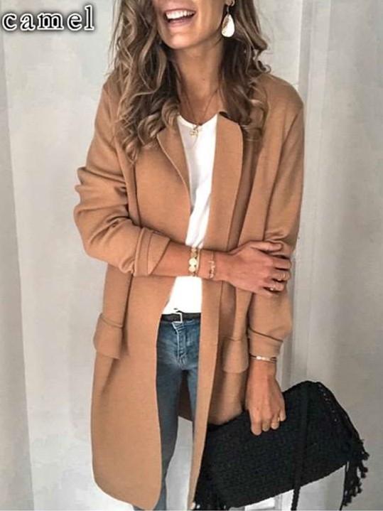 Pure Long sleeve Lapel Fake pocket Coats