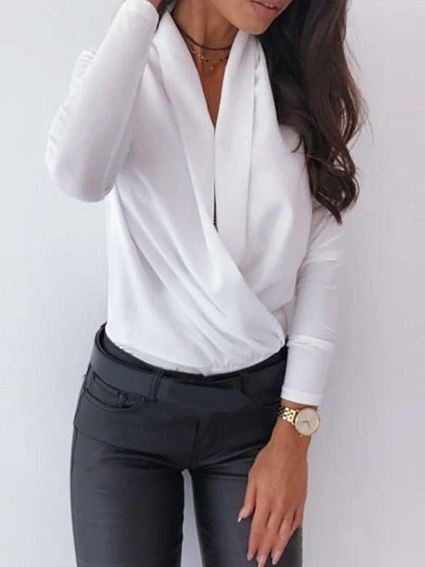 Sexy Long sleeve V neck Pure Blouses