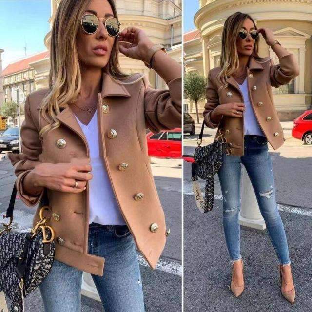 Pure Lapel Double-breasted Woollen Coat