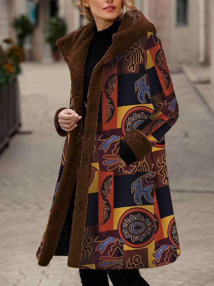 Casual Plush Plus Print Hoodies Long sleeve Coats