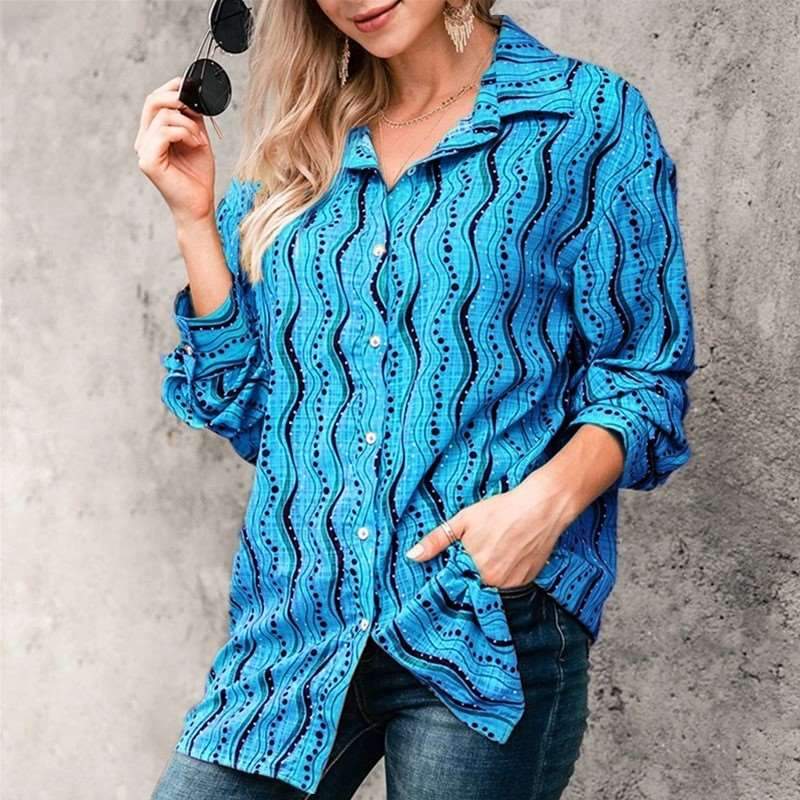 Fashion Casual Lapel Print Long sleeve Blouse