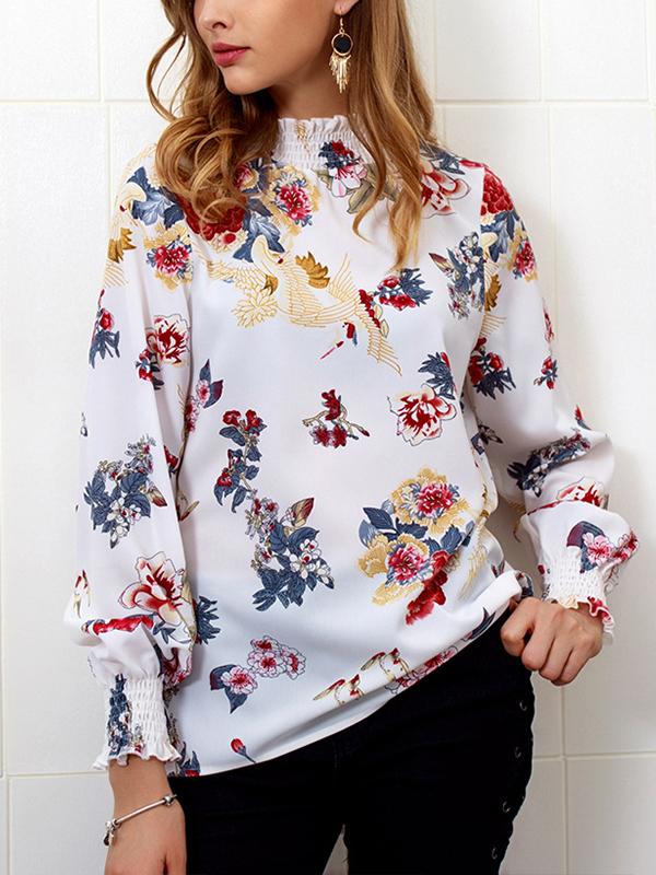 Autumn Winter Printed High Collar Chiffon Blouse