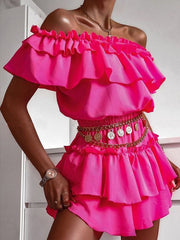 Chic women off shoulder printed chiffon skater dresses