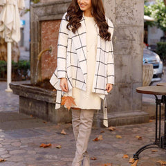 Fashion Loose Plaid Belt Coats